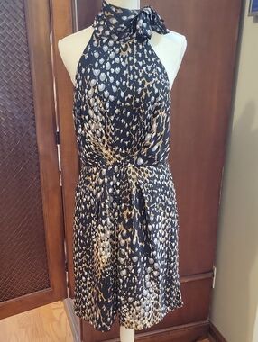 Trina Turk | Madame Blanche Leopard Print 100% Silk Halter Neck Tie Dress Size 8